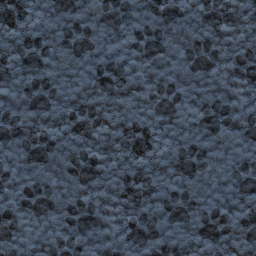 Blue carpet with paw prints in it